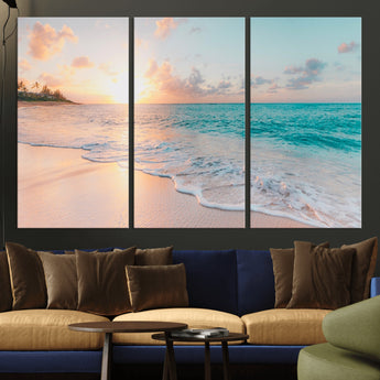 89767-MGV-CV-36X24-Ocean Sunset Wall Art – Serene Beach Canvas Print with Pastel Sky and Waves, Coastal Seascape Artwork for Bedroom, Living Room, or