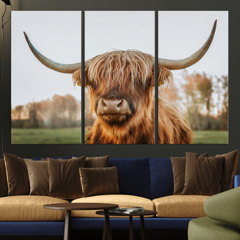 64824-MGV-CV-36X24-Highland Cow Wall Art – Rustic Scottish Bull Canvas Print, Farmhouse Animal Decor for Living Room, Bedroom, Office or Cabin