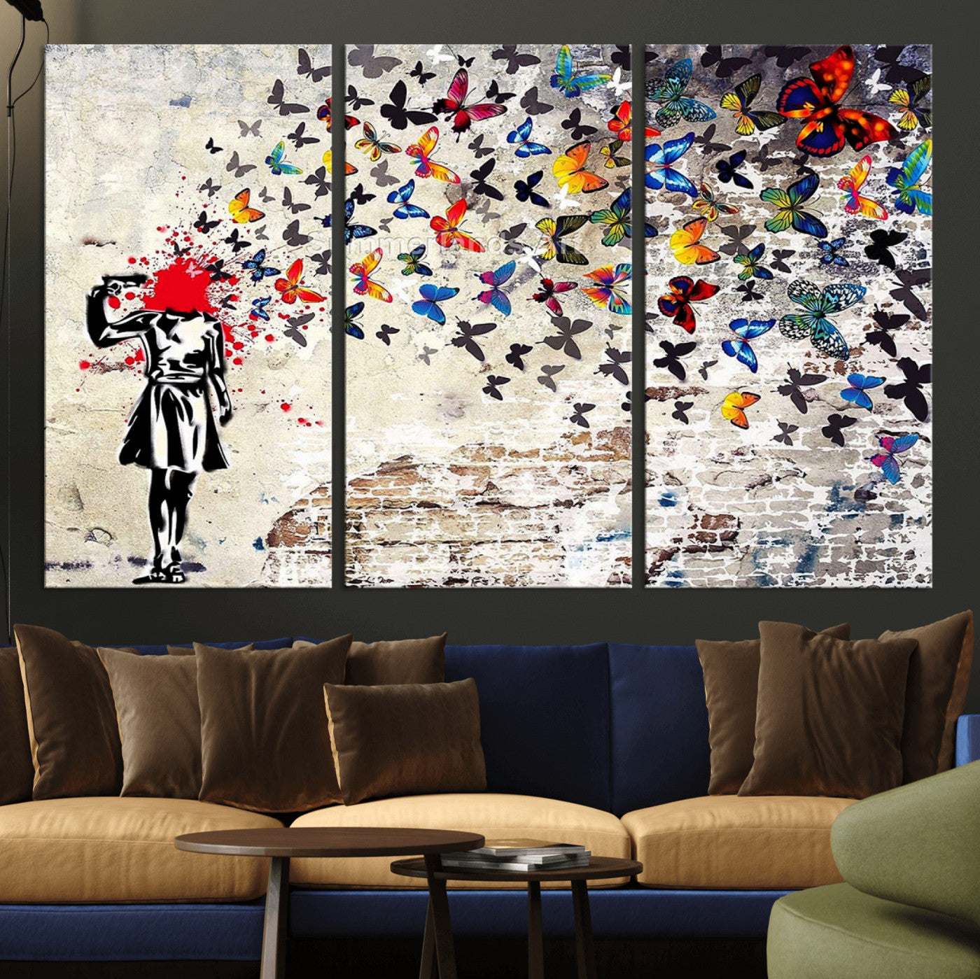 88654-MGV-CV-36X24-Butterfly Explosion Graffiti Wall Art – Street Art Canvas Print, Colorful Butterfly Spray Mural, Modern Abstract Urban Wall Decor