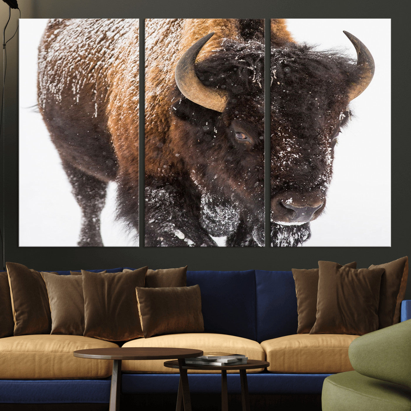 65605-MGV-CV-36X24-Snow Bison Wall Art – Close Up Buffalo Canvas Print, Rustic Western Wildlife Photography, Farmhouse Cabin Lodge Decor for Living