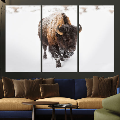 19889-MGV-CV-36X24-Snow Bison Wall Art – Majestic Buffalo Winter Landscape Canvas Print, Rustic Wildlife Photography Decor for Cabin, Lodge, Living