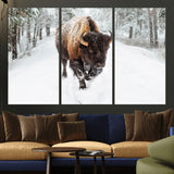 10109-MGV-CV-36X24-Majestic Bison Winter Wall Art – Snowy Forest Buffalo Canvas Print, Rustic Wildlife Photography Decor for Cabin, Lodge, Living