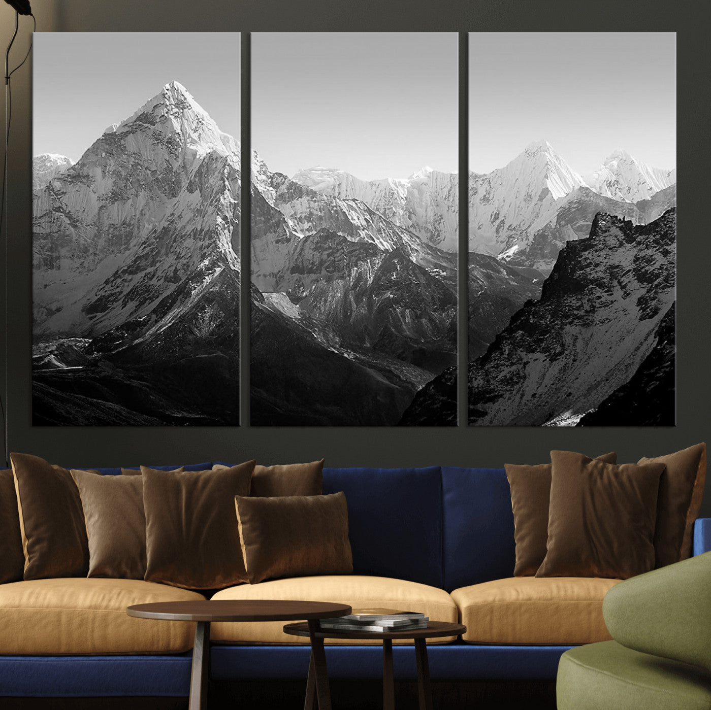 10775-MGV-CV-36X24-Snow Capped Mountain Wall Art – Black and White Canvas Print of Majestic Peaks, Nature Landscape Photography for Office, Bedroom,