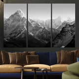 10775-MGV-CV-36X24-Snow Capped Mountain Wall Art – Black and White Canvas Print of Majestic Peaks, Nature Landscape Photography for Office, Bedroom,