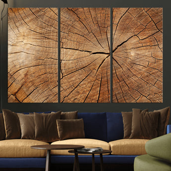 61710-MGV-CV-36X24-Tree Rings Wall Art – Rustic Wood Grain Canvas Print of Tree Trunk Cross Section, Nature Inspired Decor for Cabin, Office, Living
