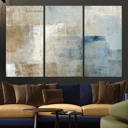 38126-MGV-CV-36X24-Neutral Abstract Wall Art – Modern Beige and Blue Canvas Print and Minimalist Textured Painting for Living Room, Bedroom or Office