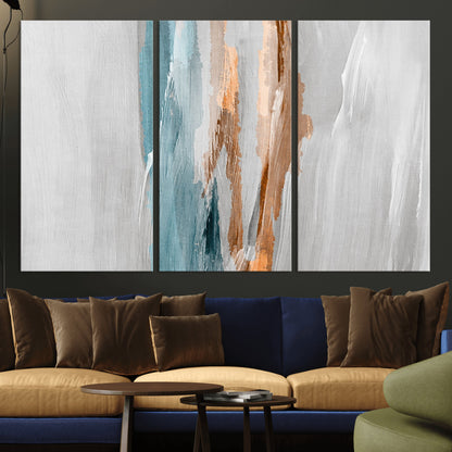 66154-MGV-CV-36X24-Abstract Brushstroke Wall Art – Modern Teal and Gold Canvas Print, Minimalist Contemporary Painting for Living Room, Bedroom, or