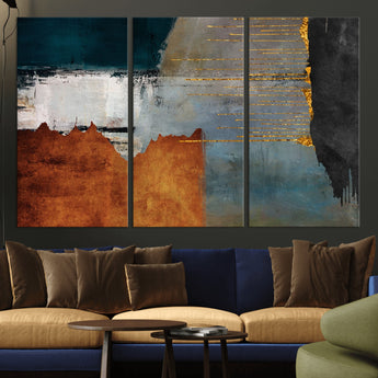 35026-MGV-CV-36X24-Abstract Canvas Wall Art – Modern Teal, Rust, Black and Gold Textured Painting, Contemporary Decor for Living Room, Bedroom