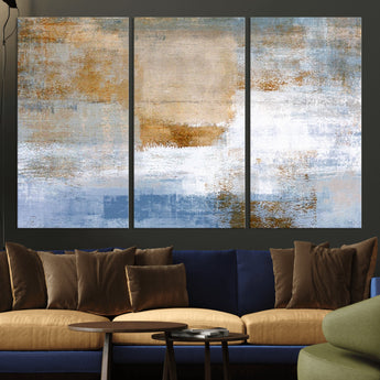 72354-MGV-CV-36X24-Blue and Gold Abstract Wall Art – Modern Minimalist Canvas Print, Textured Contemporary Painting for Living Room, Bedroom, or