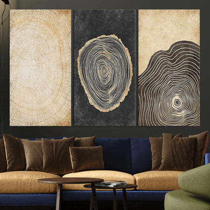 77785-MGV-CV-36X24-Tree Ring Abstract Wall Art – Rustic Wood Growth Pattern Canvas Prints, Modern Nature-Inspired Decor for Living Room or Office