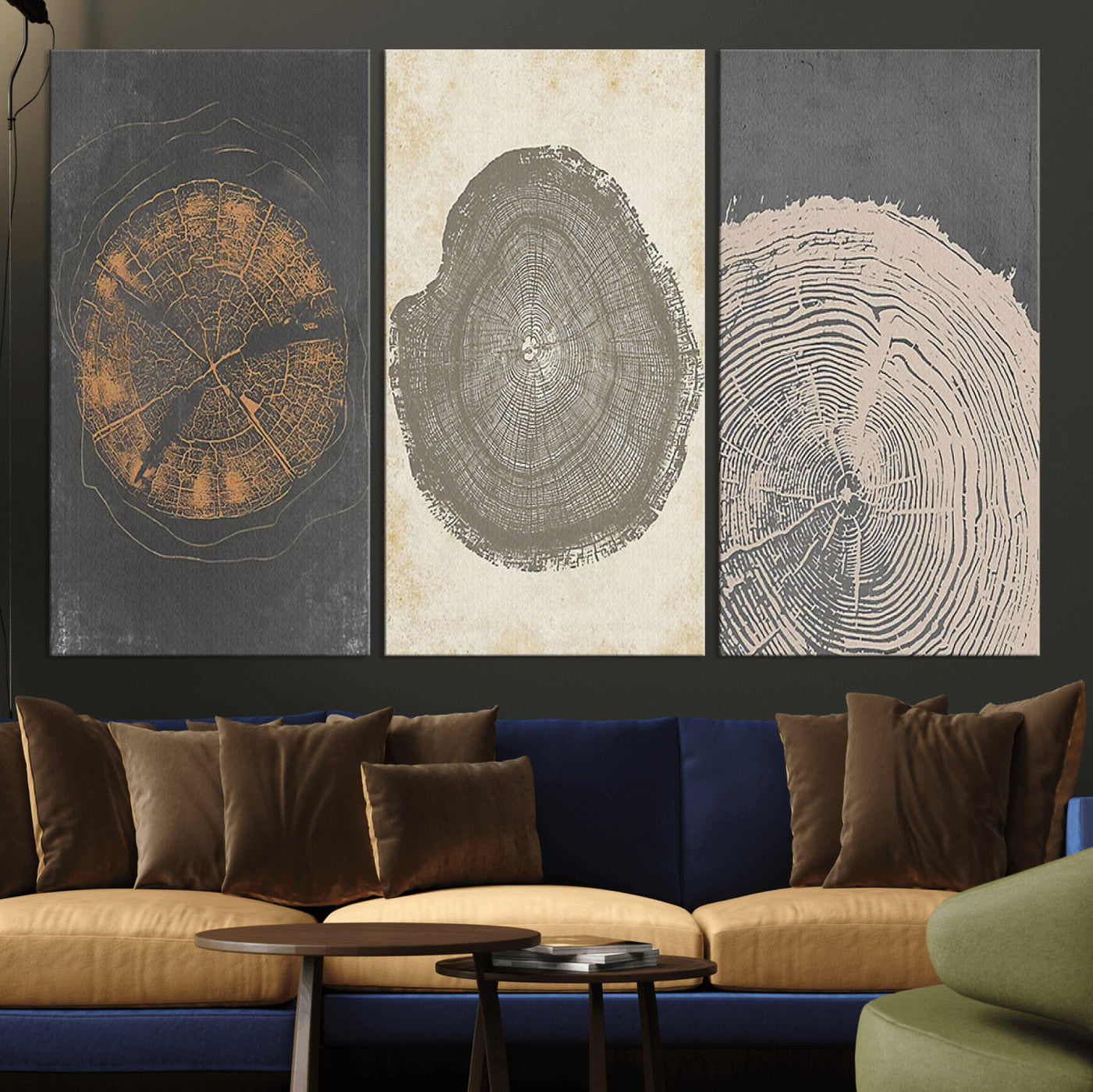 80725-MGV-CV-36X24-Wood Tree Rings Wall Art Canvas Print, Framed Tree Rings Art Picture Print, Abstract Tree Rings Perfect Modern Boho Decor Artwork