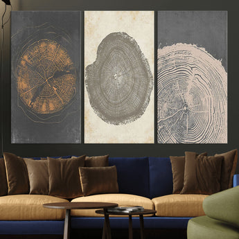 80725-MGV-CV-36X24-Wood Tree Rings Wall Art Canvas Print, Framed Tree Rings Art Picture Print, Abstract Tree Rings Perfect Modern Boho Decor Artwork