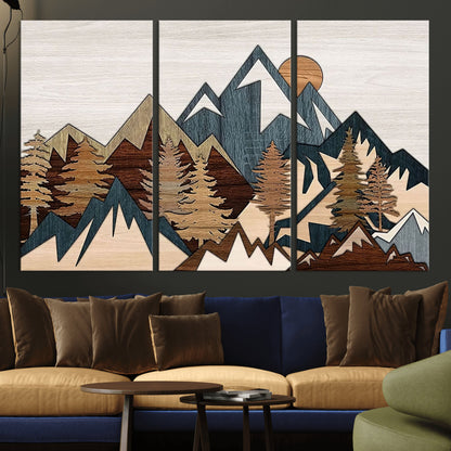 67950-MGV-CV-36X24-Modern Wood Wall Art Canvas Print, Framed Mountain Range Art Picture Print, Wood Mountain Range Perfect Rustic Decor Artwork