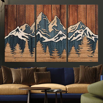 41330-MGV-CV-36X24-Rustic Mountain Wall Art – Wooden Nature Scene with Trees and Peaks, Handmade 3D Layered Decor for Living Room, Cabin or Office