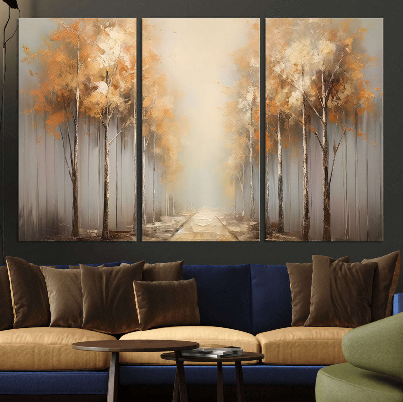 95004-MGV-CV-36X24-Autumn Forest Path Wall Art – Hand Painted Canvas Print with Golden Trees, Modern Nature Landscape Decor for Living Room, Bedroom