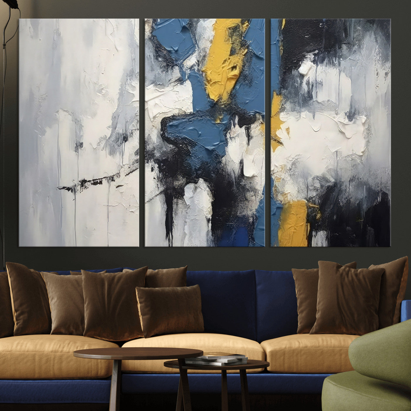 63850-MGV-CV-36X24-Abstract Blue and Yellow Wall Art – Modern Textured Canvas Painting, Bold Contemporary Artwork for Living Room, Bedroom or Office