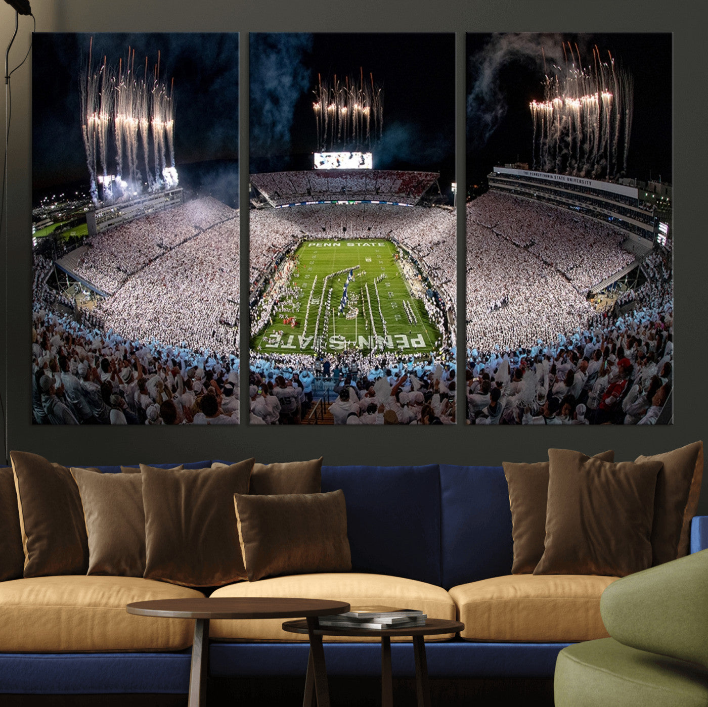 11391-MGV-CV-36X24-Penn State Stadium Wall Art – Panoramic White Out Football Game Canvas Print, College Sports Decor for Office, Man Cave, or Living