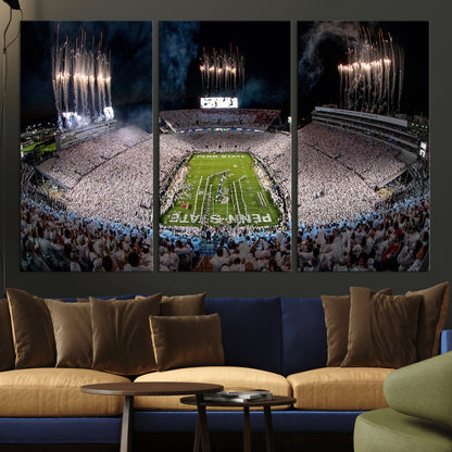 11391-MGV-CV-36X24-Penn State Stadium Wall Art – Panoramic White Out Football Game Canvas Print, College Sports Decor for Office, Man Cave, or Living