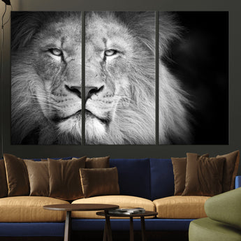 94453-MGV-CV-36X24-Lion Portrait Wall Art – Black and White King of the Jungle Canvas Print, Safari Wildlife Decor for Office, Bedroom, or Living