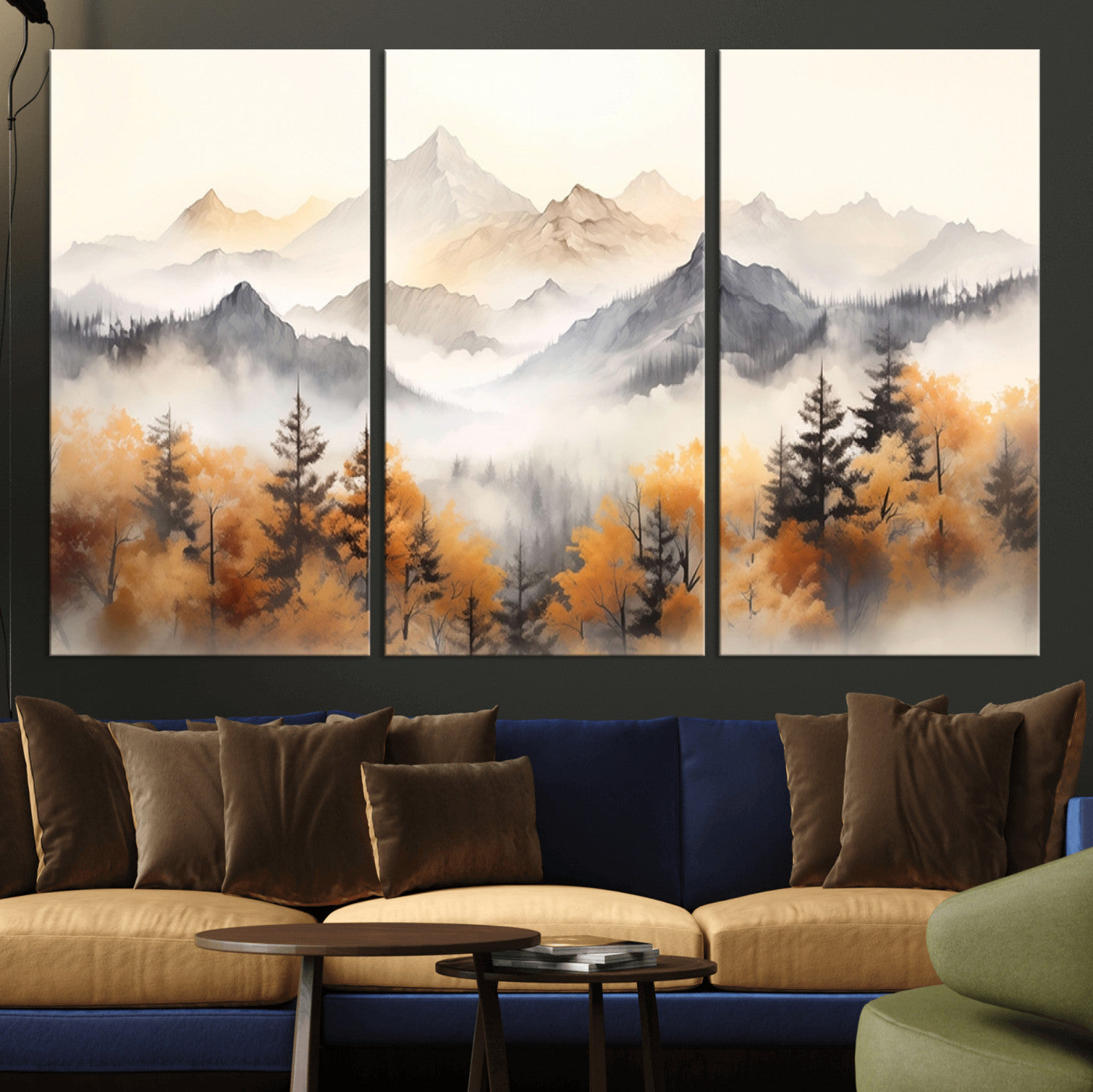 70049-MGV-CV-36X24-Autumn Mountain Forest Wall Art – Misty Landscape Canvas Print, Rustic Nature Inspired Decor for Living Room, Bedroom or Office