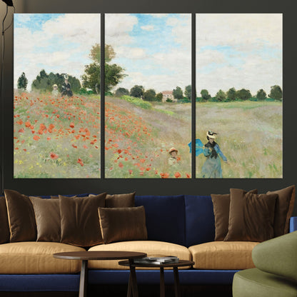 74890-MGV-CV-36X24-Monet Poppy Field Wall Art – Impressionist Landscape Canvas Print, Classic French Artwork for Living Room, Bedroom or Office Decor