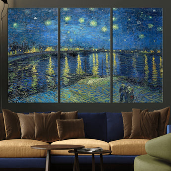 94605-MGV-CV-36X24-Starry Night Over the Rhone Wall Art – Vincent van Gogh Canvas Print, Famous Impressionist Painting for Living Room, Office