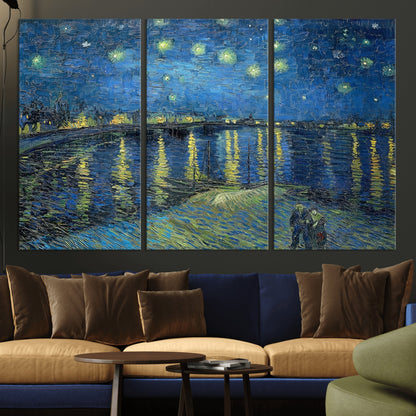 94605-MGV-CV-36X24-Starry Night Over the Rhone Wall Art – Vincent van Gogh Canvas Print, Famous Impressionist Painting for Living Room, Office