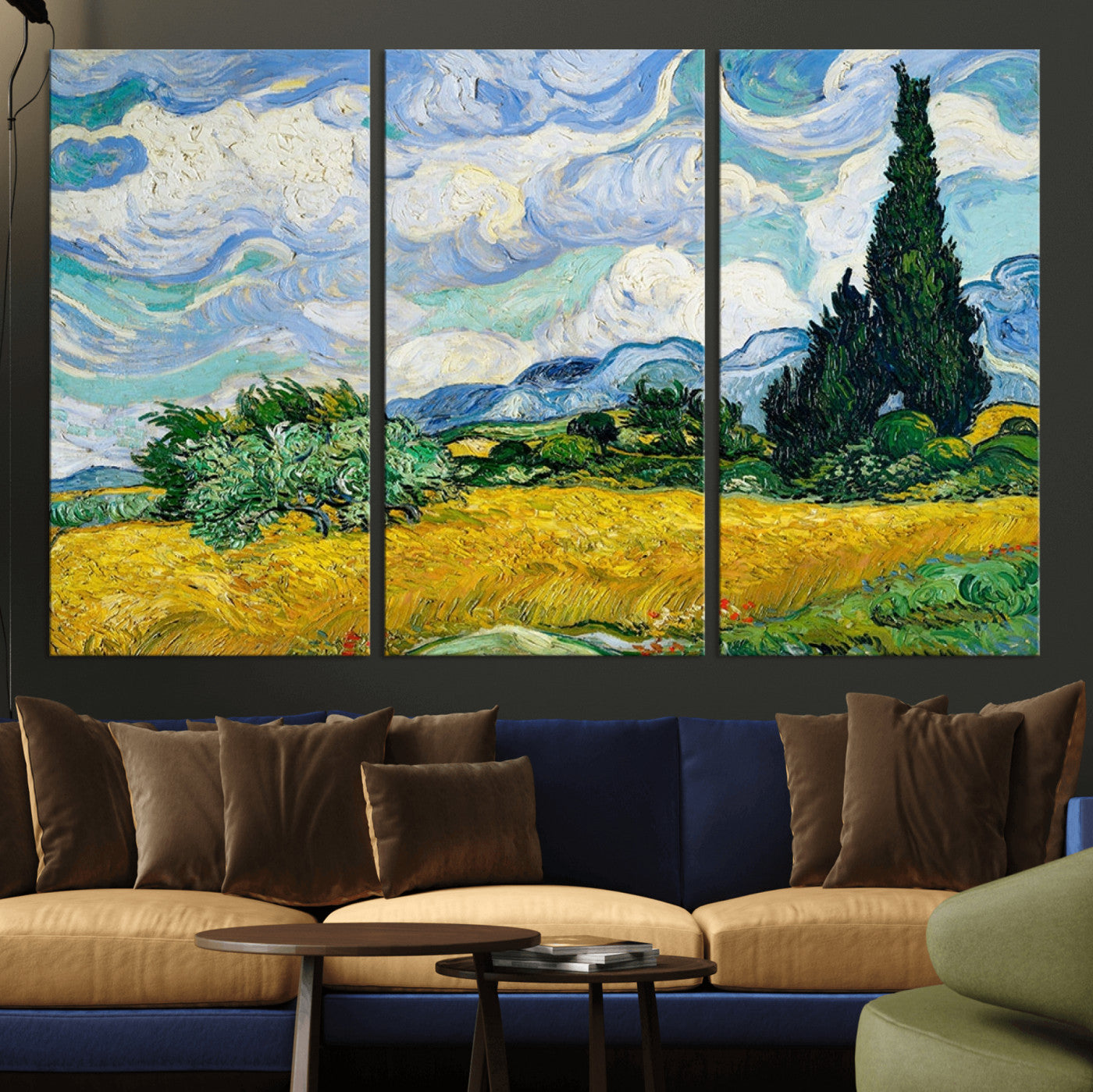 97252-MGV-CV-36X24-Wheat Field with Cypress – Van Gogh Wall Art, Impressionist Landscape Canvas Print, Rustic Home Decor for Living Room or Office