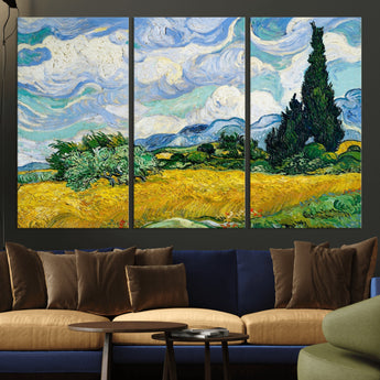 97252-MGV-CV-36X24-Wheat Field with Cypress – Van Gogh Wall Art, Impressionist Landscape Canvas Print, Rustic Home Decor for Living Room or Office
