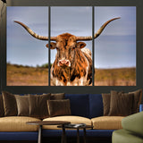 18594-MGV-CV-36X24-Texas Longhorn Bull Wall Art – Rustic Western Cattle Canvas Print, Country Farmhouse Decor for Living Room, Office or Cabin