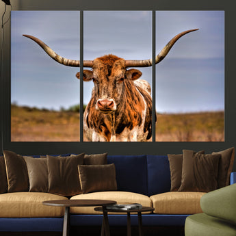 18594-MGV-CV-36X24-Texas Longhorn Bull Wall Art – Rustic Western Cattle Canvas Print, Country Farmhouse Decor for Living Room, Office or Cabin