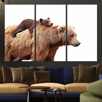 76943-MGV-CV-36X24-Mom Bear Wall Art Canvas Print, Framed Bear Photography Art Picture Print, Rustic Bear and Cub Perfect Rustic Farmhouse Decor