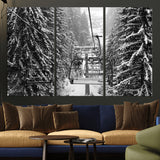 19240-MGV-CV-36X24-Ski Lift Wall Art – Black and White Winter Mountain Canvas Print, Snowy Forest Ski Resort Photography for Cabin, Lodge, Office or