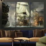 26512-MGV-CV-36X24-Naval Battle Wall Art – Dramatic Tall Ship Canvas Print, Historic Pirate Sailing War Scene, Nautical Decor for Office, Study or