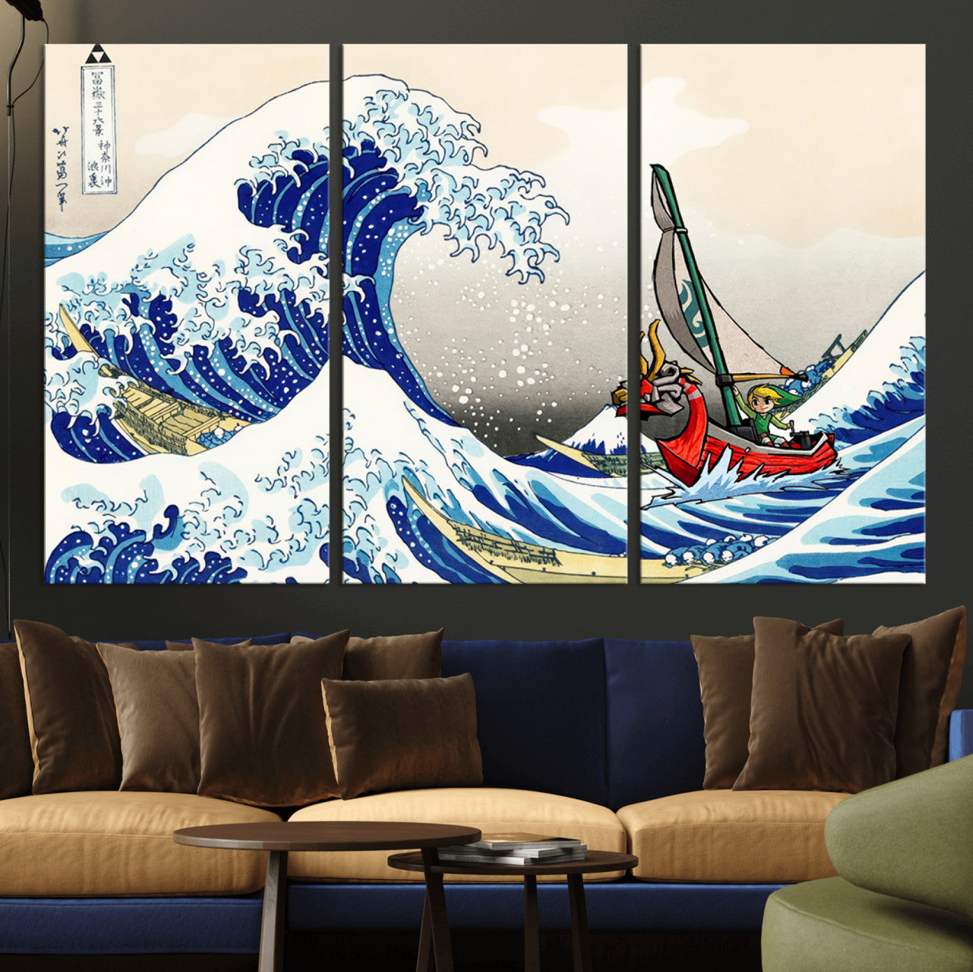 19450-MGV-CV-36X24-Great Wave Adventure Wall Art – Japanese Style Ocean Canvas Print, Fantasy Sailing Decor for Living Room, Bedroom or Office
