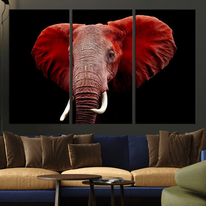 14788-MGV-CV-36X24-Red Elephant Wall Art – Bold Wildlife Canvas Print, African Safari Animal Decor for Living Room, Bedroom or Office