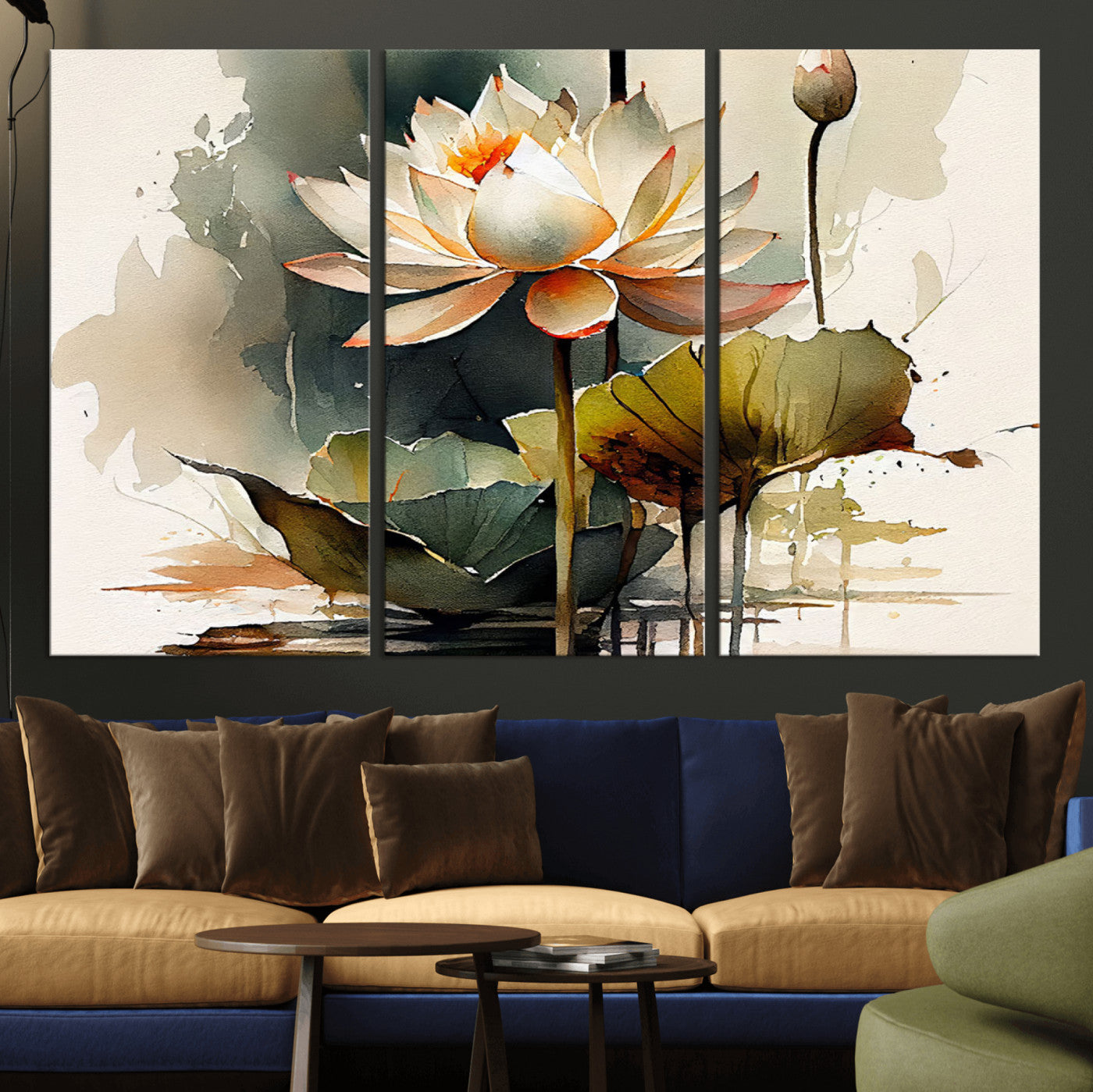 62531-MGV-CV-36X24-Lotus Flower Wall Art – Watercolor Botanical Canvas Print, Tranquil Nature Artwork for Living Room, Bedroom or Meditation Space