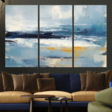 19746-MGV-CV-36X24-Abstract Ocean Wall Art – Modern Coastal Canvas Print with Blue, White and Gold Textures, Contemporary Seascape Painting for