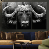 75273-MGV-CV-36X24-Buffalo Wall Art – Black and White African Buffalo Canvas Print, Rustic Wildlife Animal Artwork for Farmhouse, Living Room,