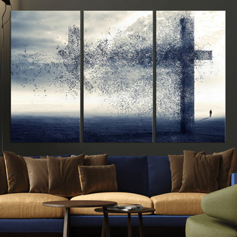 55718-MGV-CV-36X24-Surreal Cross Wall Art – Spiritual Faith Canvas Print, Abstract Christian Artwork with Modern Religious Symbol for Living Room,