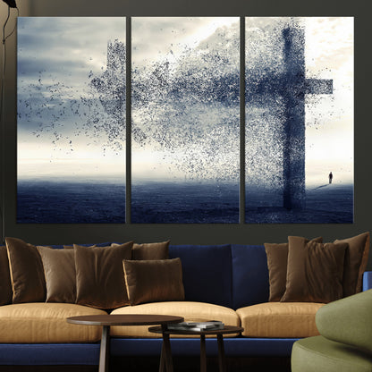 55718-MGV-CV-36X24-Surreal Cross Wall Art – Spiritual Faith Canvas Print, Abstract Christian Artwork with Modern Religious Symbol for Living Room,