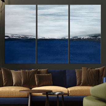 62197-MGV-CV-36X24-Abstract Ocean Wall Art – Minimalist Blue and White Canvas Print, Modern Coastal Seascape Painting for Bedroom, Living Room or