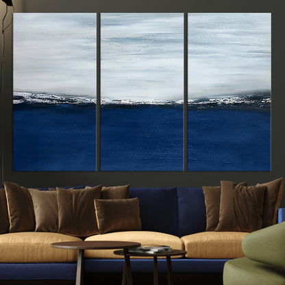 62197-MGV-CV-36X24-Abstract Ocean Wall Art – Minimalist Blue and White Canvas Print, Modern Coastal Seascape Painting for Bedroom, Living Room or