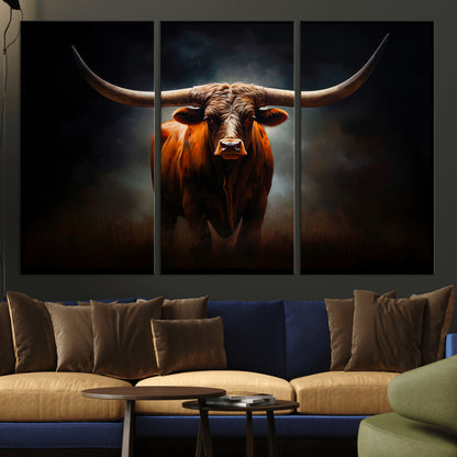 48896-MGV-CV-36X24-Texas Longhorn Wall Art – Rustic Western Bull Canvas Print and Farmhouse Cattle Painting for Living Room, Ranch, or Office Decor .