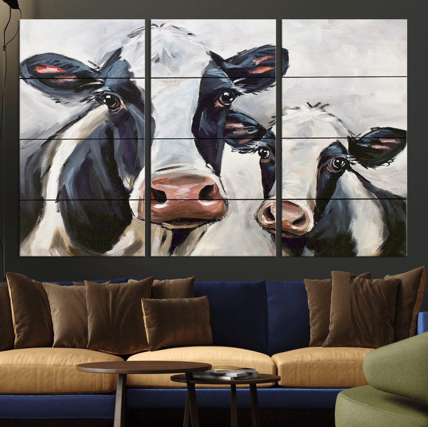 28934-MGV-CV-36X24-Farmhouse Cow Wall Art – Rustic Black and White Dairy Cattle Canvas Print, Country Barn Animal Painting for Kitchen, Living Room