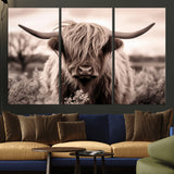 55903-MGV-CV-36X24-Highland Cow Wall Art – Rustic Sepia Scottish Highland Bull Canvas Print, Farmhouse Country Animal Decor for Living Room, Bedroom
