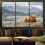 80252-MGV-CV-36X24-Scottish Cow Wall Art Canvas Print, Framed Highland Cow Art Picture Print, Highland Cattle Perfect Rustic Farmhouse Decor Artwork