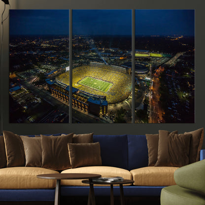 33588-MGV-CV-36X24-Football Stadium Wall Art – Aerial Night Game Canvas Print Packed Field City Lights, Sports Photography Decor for Game Room, Man