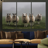 87339-MGV-CV-36X24-Sheep Wall Art – Rustic Farmhouse Canvas Print Flock Standing Misty Field Countryside Photography, Country Animal Decor for Living