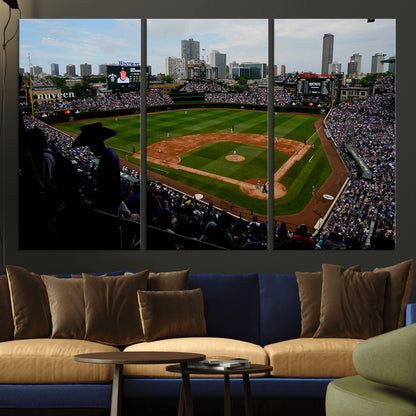 34859-MGV-CV-36X24-Wrigley Field Wall Art Canvas Print, Framed Chicago Cubs Stadium Art Picture Print, Wrigley Stadium Field Perfect Sport Room Decor